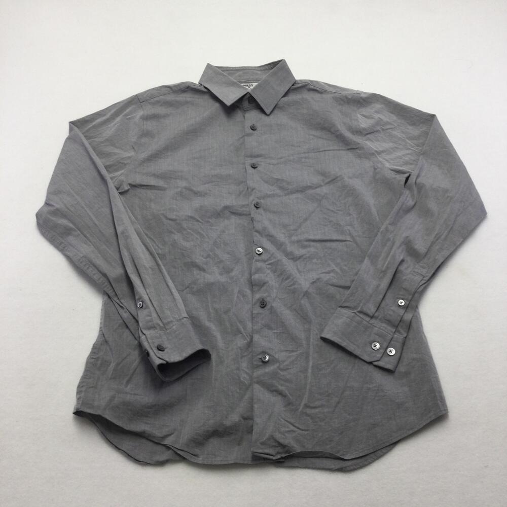 Express 1MX Shirt Mens 16.5 Large Gray Extra Slim Long Sleeve Button Down Dress